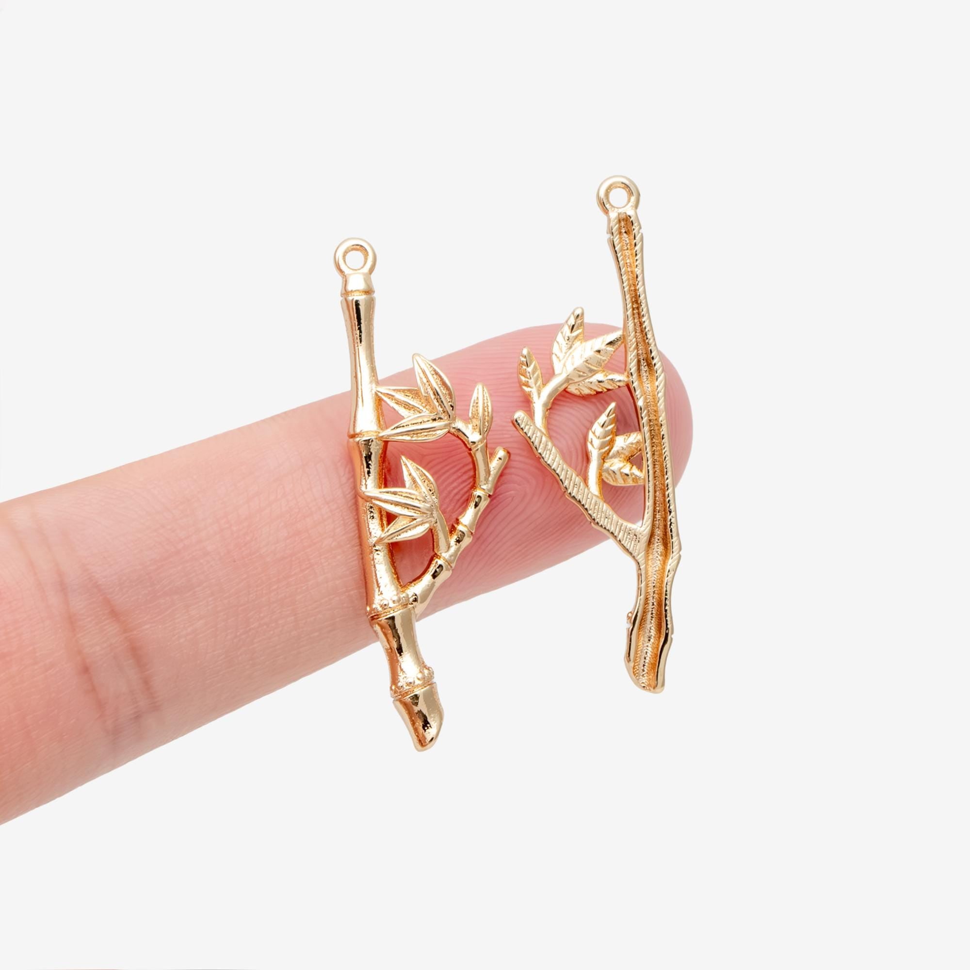 10pcs Gold plated Brass Bamboo Charm Pendants 33mm, Lead Nickel Free (GB-3770-D)