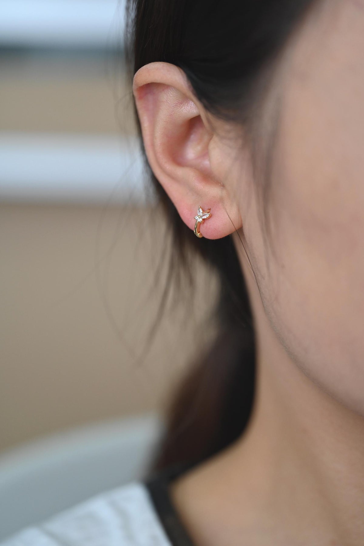 4pcs CZ Pave Hoop Earrings, Dainty Huggie Earrings, Minimalist Earring, Small Gold Hoops Earring (GB-3467)
