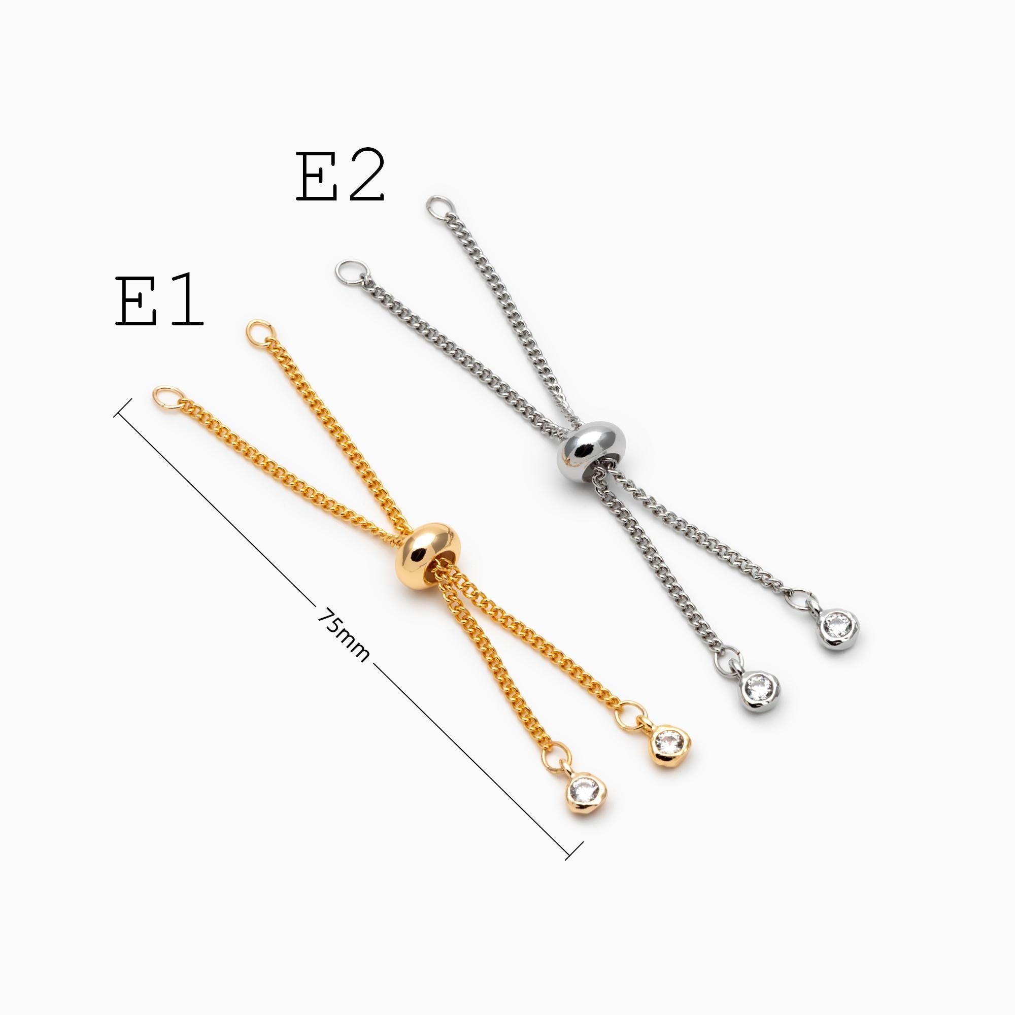 4pcs Gold/ Silver/ Rose gold Sliding Adjustable Bracelet Making Chain, Half-finished Bracelet with Rubber Stopper Beads (GB-269)