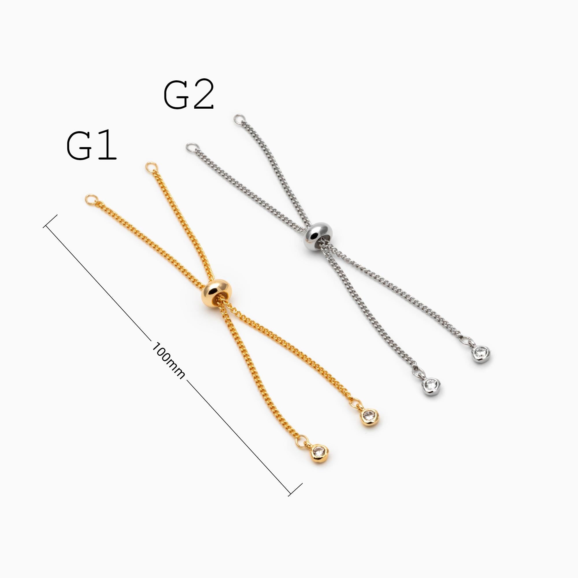 4pcs Gold/ Silver/ Rose gold Sliding Adjustable Bracelet Making Chain, Half-finished Bracelet with Rubber Stopper Beads (GB-269)