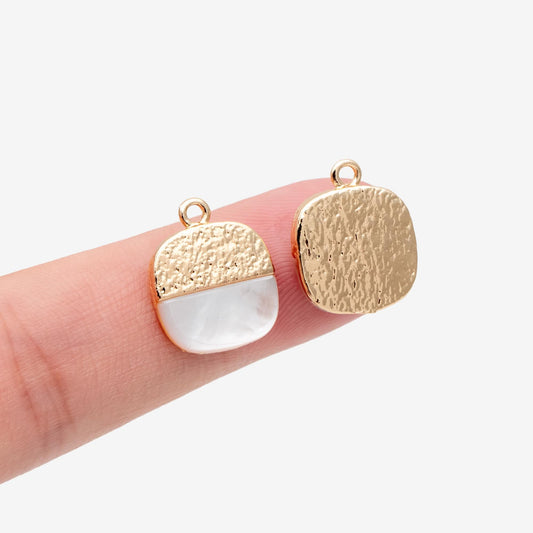 4pcs Shell Pave Gold Square Charms, 18K Gold plated Brass, Disk Pendants (GB-4784)
