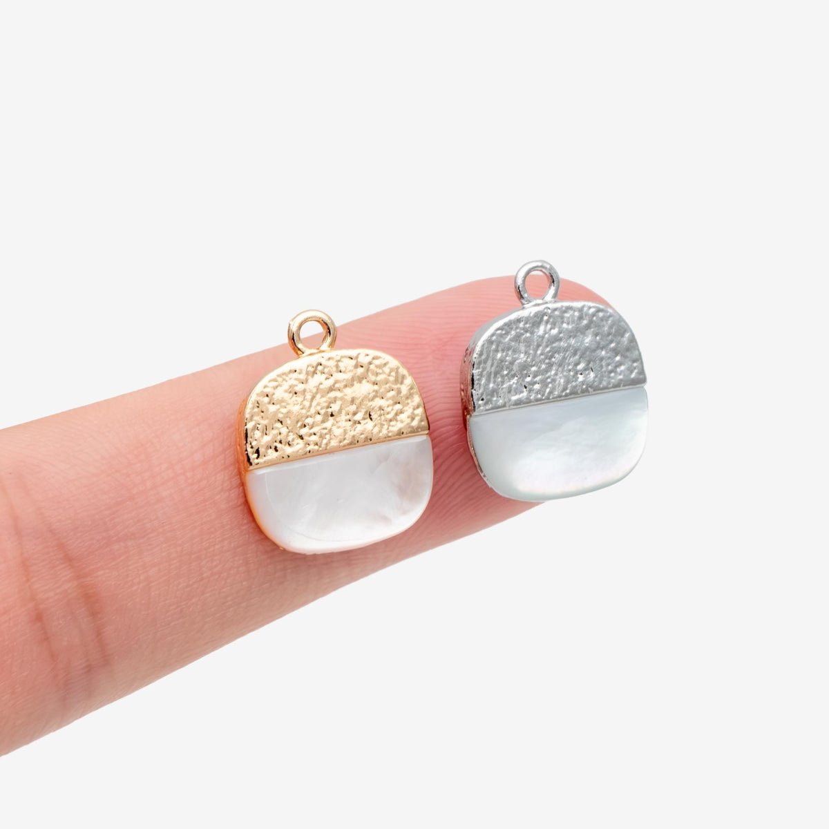 4pcs Shell Pave Gold Square Charms, 18K Gold plated Brass, Disk Pendants (GB-4784)
