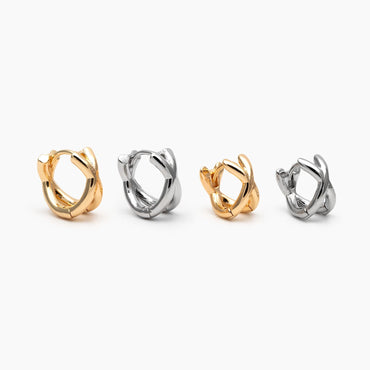 10pcs Gold/ Silver Tone Criss Cross Hoop Earrings, Gold/ Rhodium plated Brass, Huggie Earrings, Gold Hoops, Huggies (GB-3465)