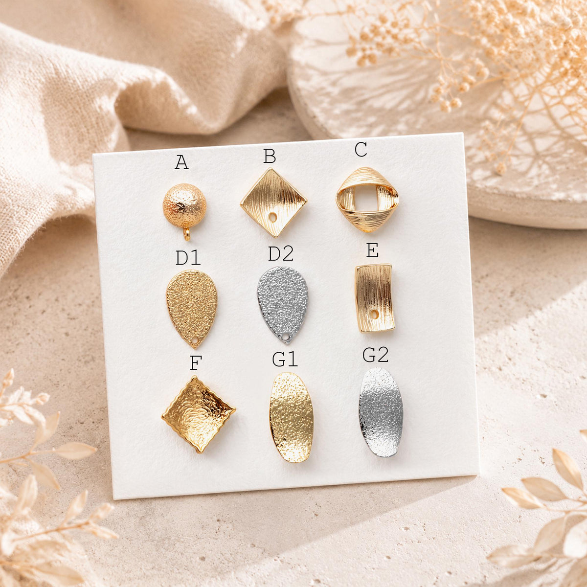 10pcs Gold Curved Rhombus Earring With A Loop, Real Gold Plated Brass Geometric Earring Studs (GB-3214)