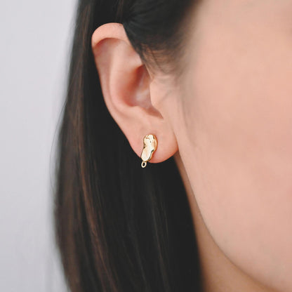 10pcs Gold/ Silver waved Round Disc textured Ear Posts 12x10mm, 18K Gold/ Rhodium plated Brass, Geometric Stud Earring Components (GB-1161)