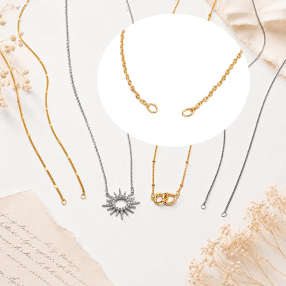 Half Finished Necklace, Gold/ Silver Unfinished Chain for Double Loop Pendants, 16-18 Inch Adjustable (#LK-630)