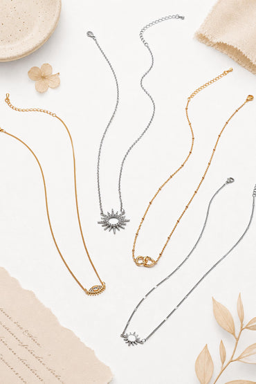 Half Finished Necklace, Gold/ Silver Unfinished Chain for Double Loop Pendants, 16-18 Inch Adjustable (#LK-630)