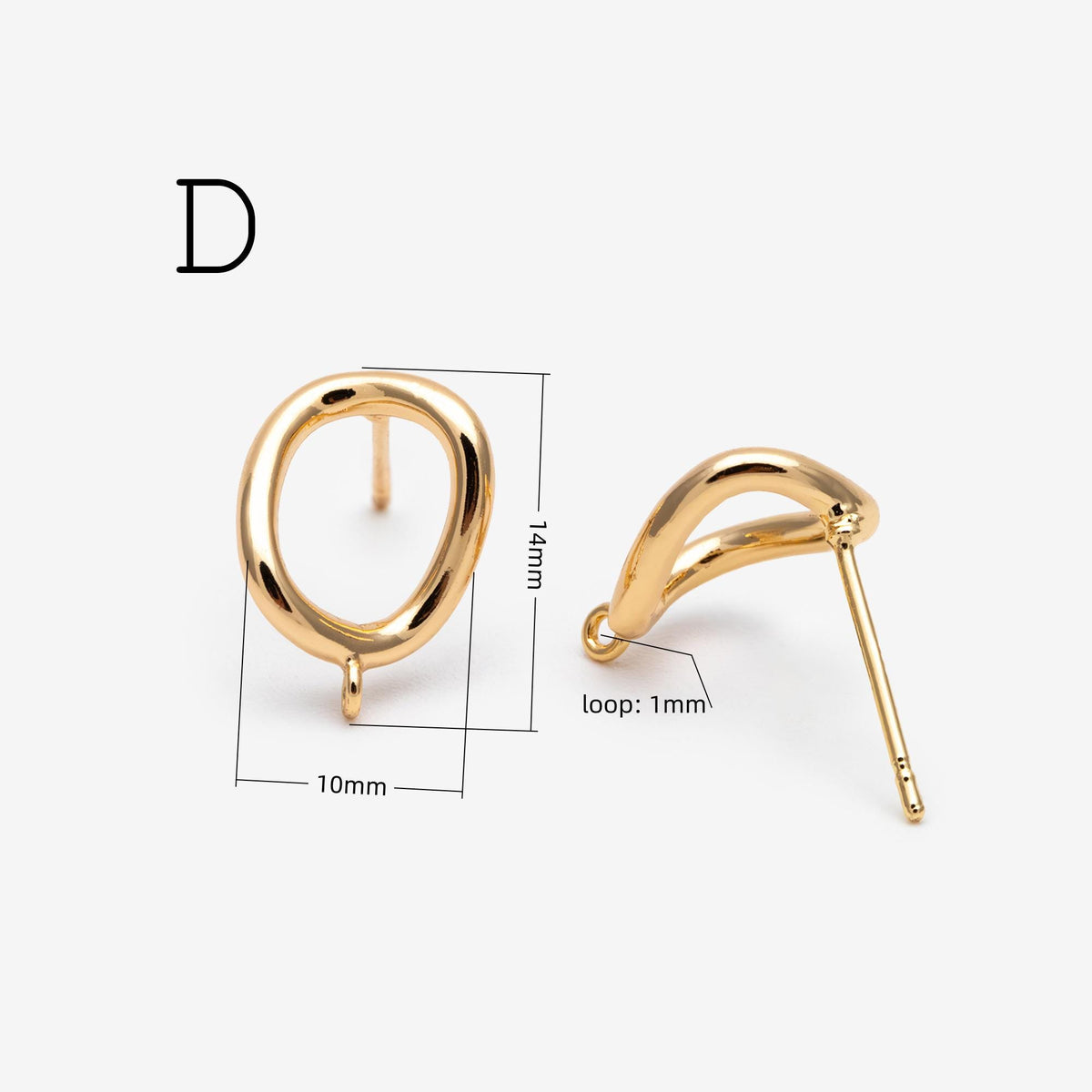 10pcs Rectangle Ear Posts with Loop, 18K Gold Plated Brass Stud Earrings Findings, Geometric Earring Components (GB-2018)