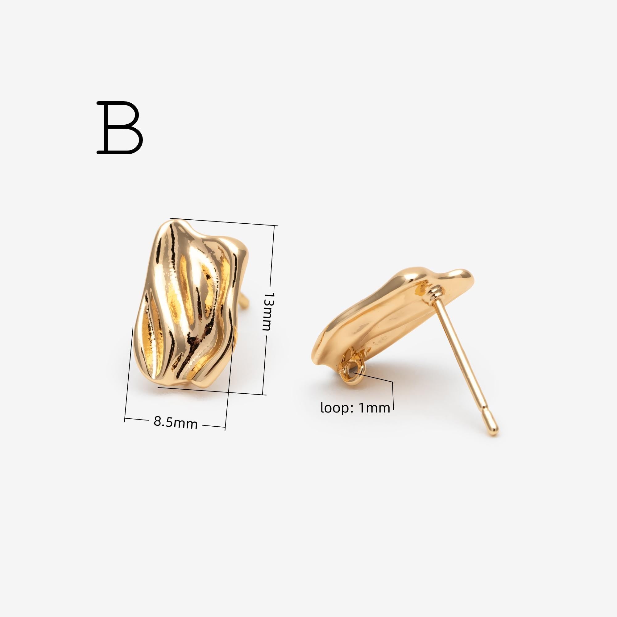 10pcs Gold Cloud Earrings, Stud Earring with loops, Gold plated Brass Ear Posts (#GB-3956)