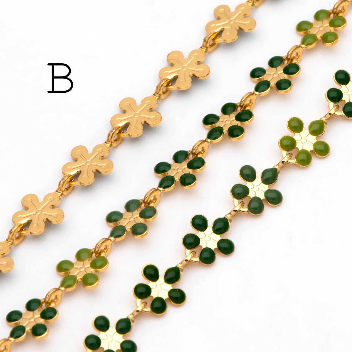 Mix Color Enamel Flower Chain, Gold Plated Brass Designer Chain 6mm, Floral Link Chain Findings (#LK-581)/ 1 Meter=3.3ft