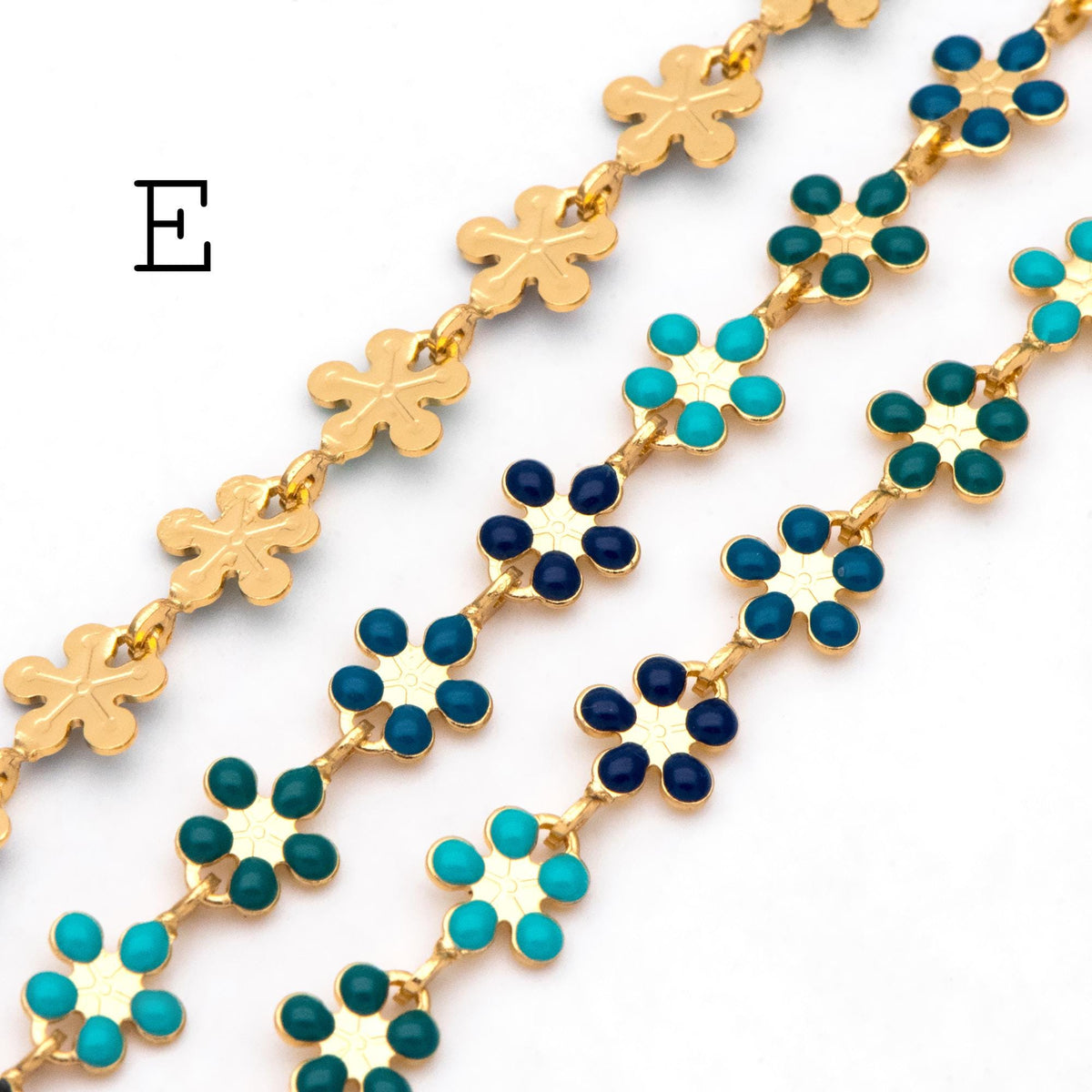 Mix Color Enamel Flower Chain, Gold Plated Brass Designer Chain 6mm, Floral Link Chain Findings (#LK-581)/ 1 Meter=3.3ft