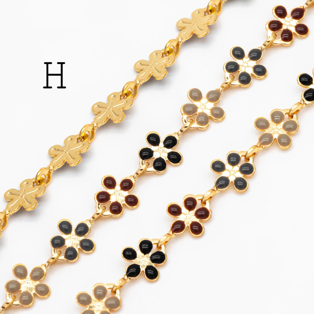 Mix Color Enamel Flower Chain, Gold Plated Brass Designer Chain 6mm, Floral Link Chain Findings (#LK-581)/ 1 Meter=3.3ft