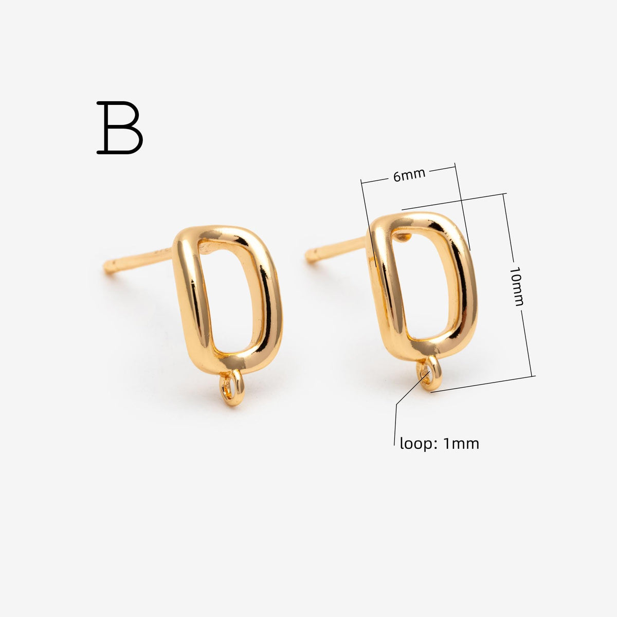 10pcs Rectangle Ear Posts with Loop, 18K Gold Plated Brass Stud Earrings Findings, Geometric Earring Components (GB-2018)