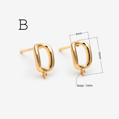 10pcs Rectangle Ear Posts with Loop, 18K Gold Plated Brass Stud Earrings Findings, Geometric Earring Components (GB-2018)