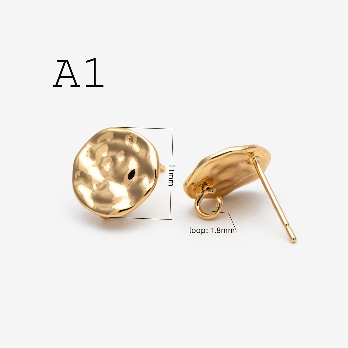 10pcs Gold/ Silver waved Round Disc textured Ear Posts 12x10mm, 18K Gold/ Rhodium plated Brass, Geometric Stud Earring Components (GB-1161)
