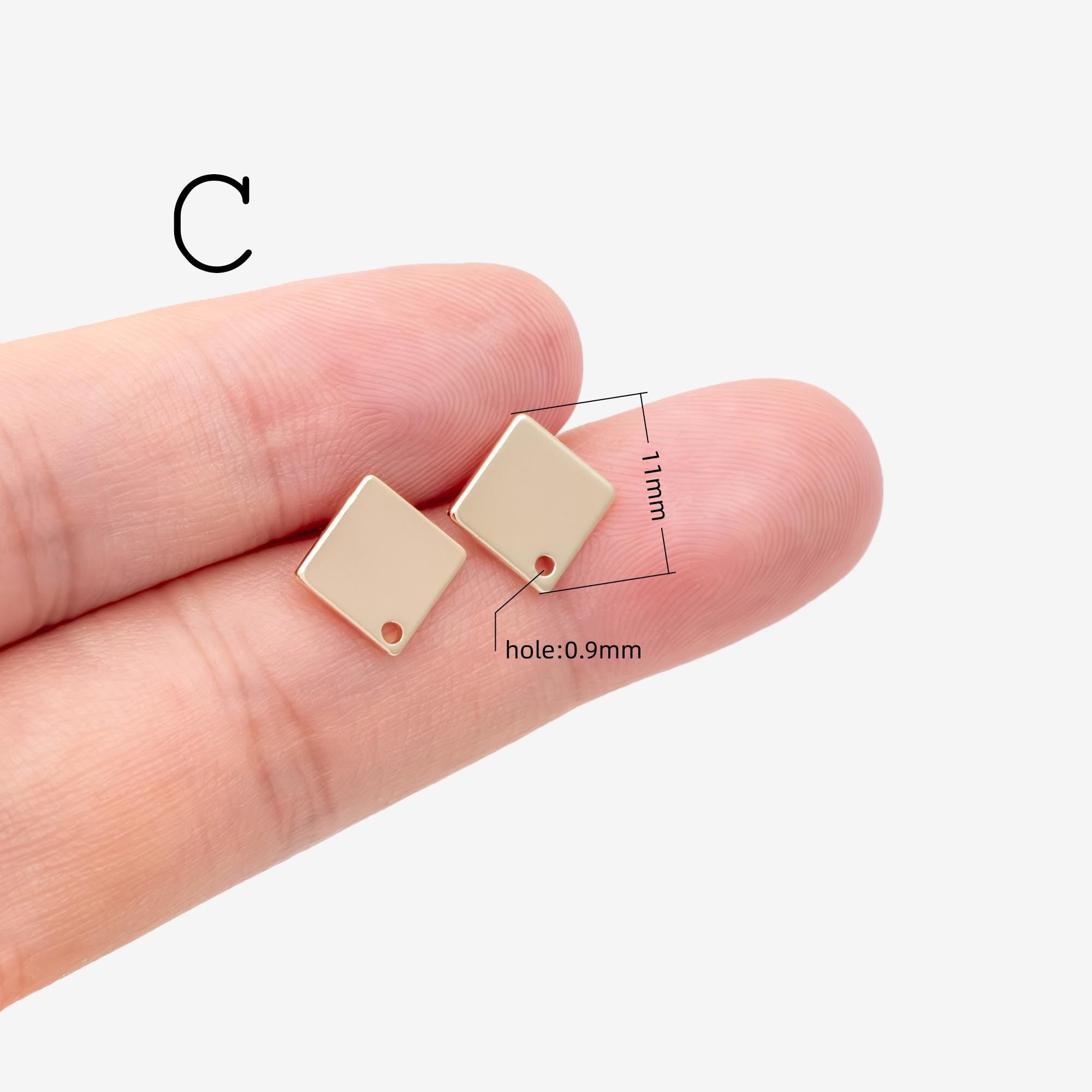 10pcs Gold Ear Posts with Loops, 18K Gold Plated Brass, Square Triangle Rhombus Round, Geometric Stud Earring Components (GB-494)