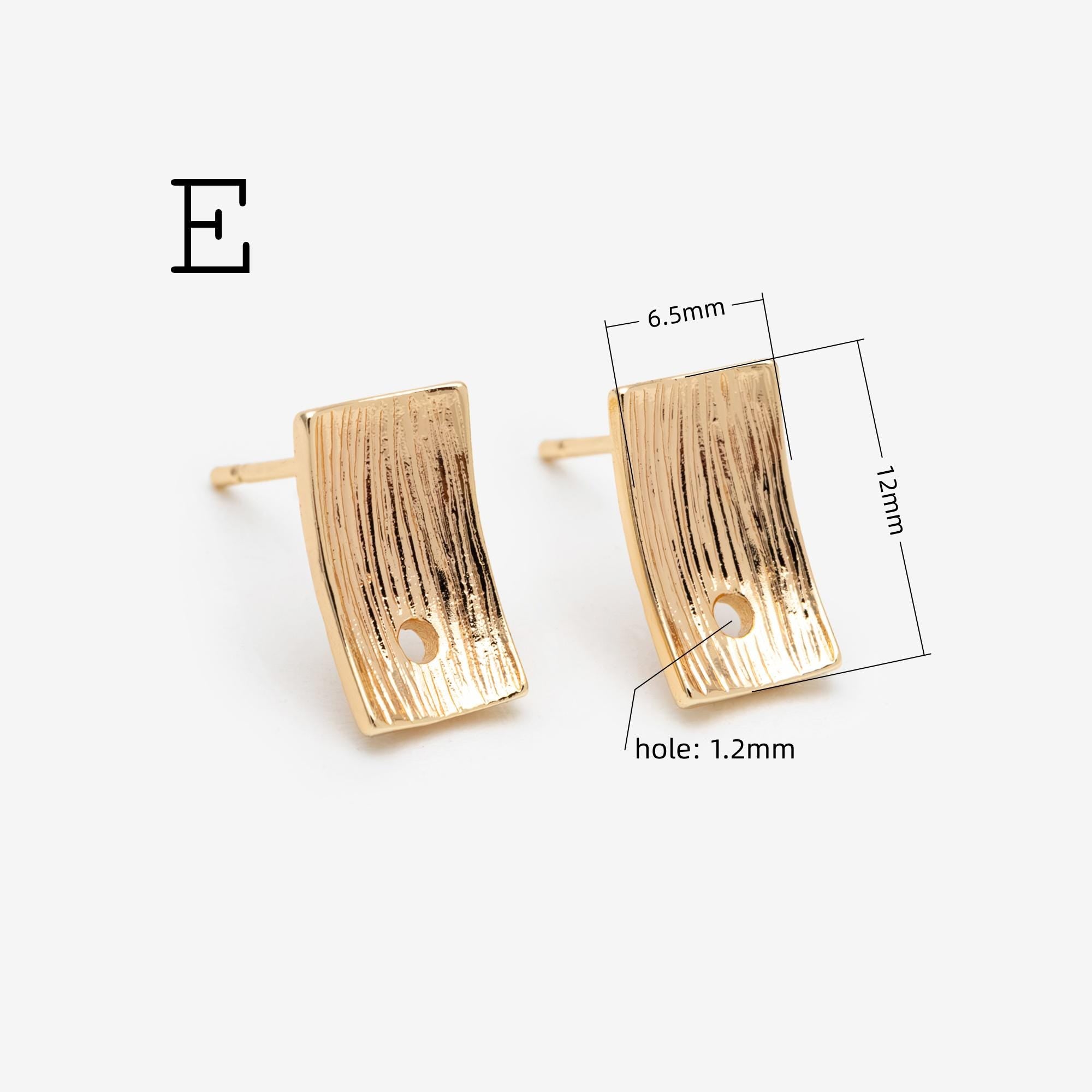 10pcs Gold Curved Rhombus Earring With A Loop, Real Gold Plated Brass Geometric Earring Studs (GB-3214)