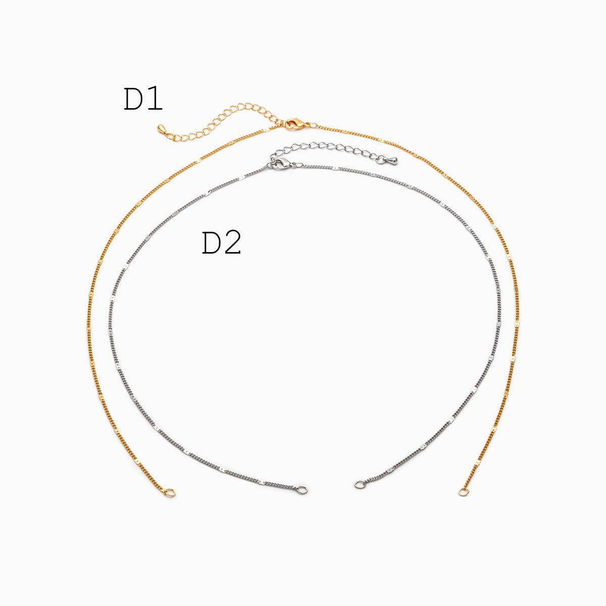 Half Finished Necklace, Gold/ Silver Unfinished Chain for Double Loop Pendants, 16-18 Inch Adjustable (#LK-630)