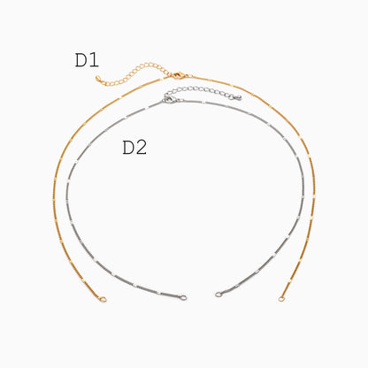 Half Finished Necklace, Gold/ Silver Unfinished Chain for Double Loop Pendants, 16-18 Inch Adjustable (#LK-630)