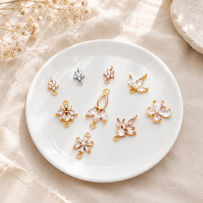 10pcs CZ Pave Flower Leaf Connector, 18K Gold plated Brass, Dainty Connector Charms (GB-3670)