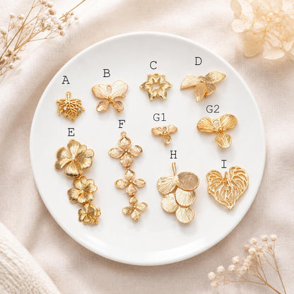 10pcs Gold Leaf Charm Connectors , Real Gold plated Brass, Leaf Pendant with Two Loops (GB-4391)