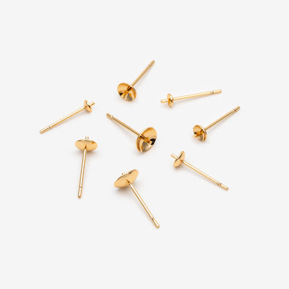 20pcs Gold plated Brass Ear Stud Posts with 4/6mm Cup Peg (GB-1674)