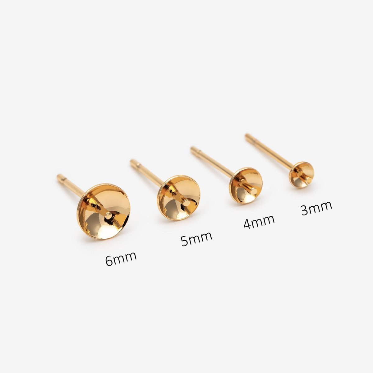 20pcs Gold plated Brass Ear Stud Posts with 4/6mm Cup Peg (GB-1674)
