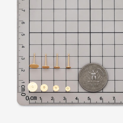20pcs Gold Flat Ear Posts, 18K Real Gold plated Brass, Stud Earring Findings, 4/ 5/ 6/ 8mm Flat Pad (GB-2264)
