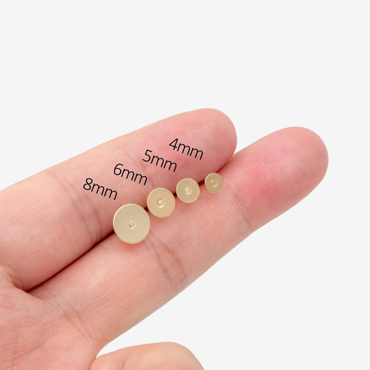 20pcs Gold Flat Ear Posts, 18K Real Gold plated Brass, Stud Earring Findings, 4/ 5/ 6/ 8mm Flat Pad (GB-2264)