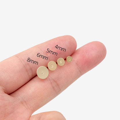 20pcs Gold Flat Ear Posts, 18K Real Gold plated Brass, Stud Earring Findings, 4/ 5/ 6/ 8mm Flat Pad (GB-2264)