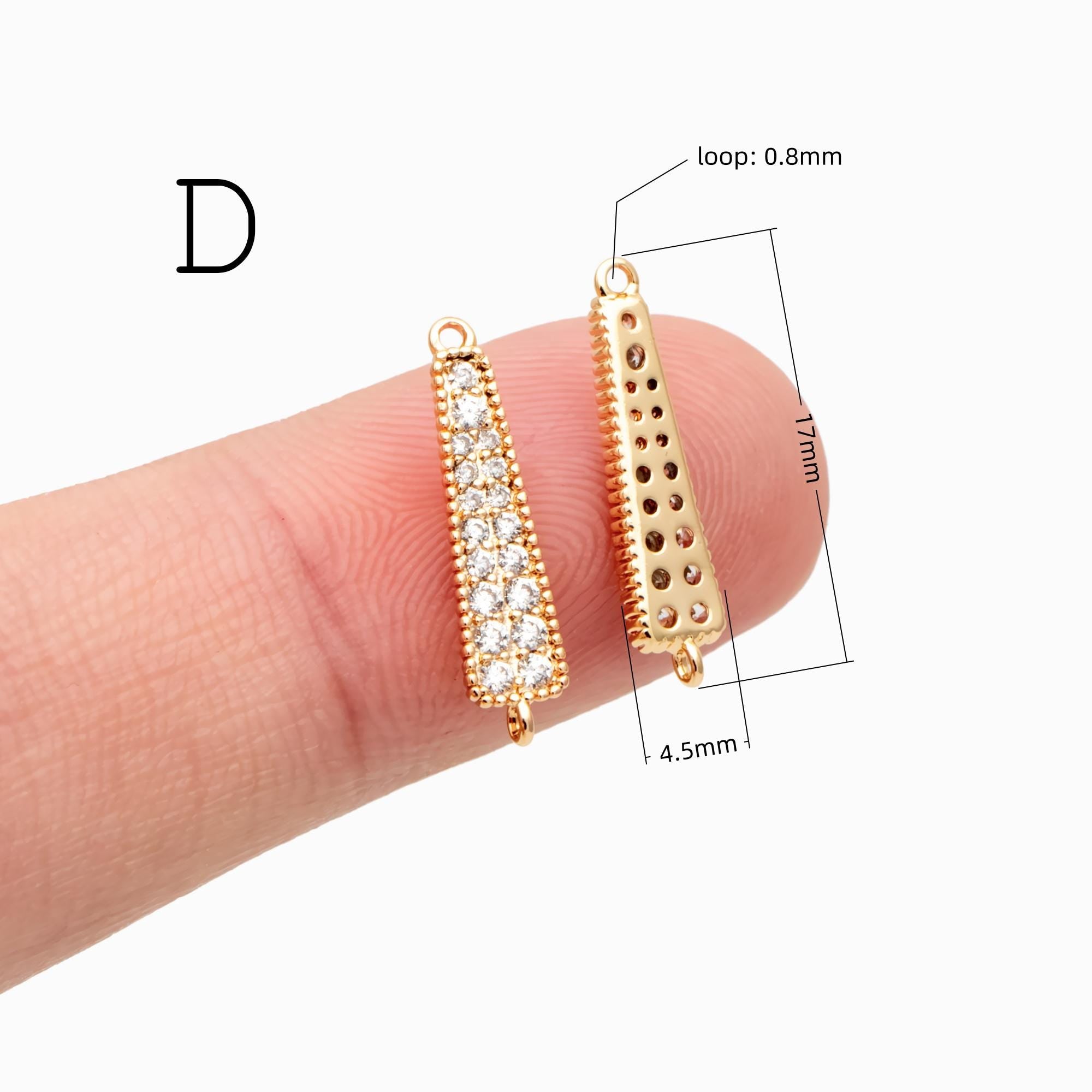 4pcs CZ pave Gold Geometric Connectors , Gold plated Brass Links with 2 Loops, CZ Rhinestone Pave Charm Pendants (GB-160)