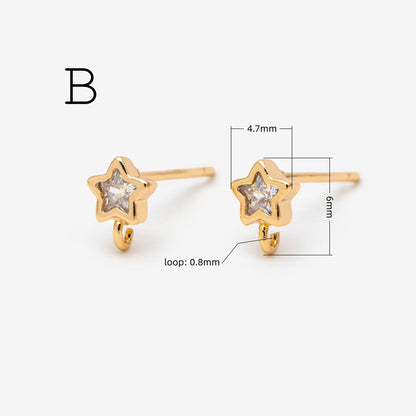 4pcs Moon and Star Earring, Gold Plated Brass Stud Earrings (#GB-311)