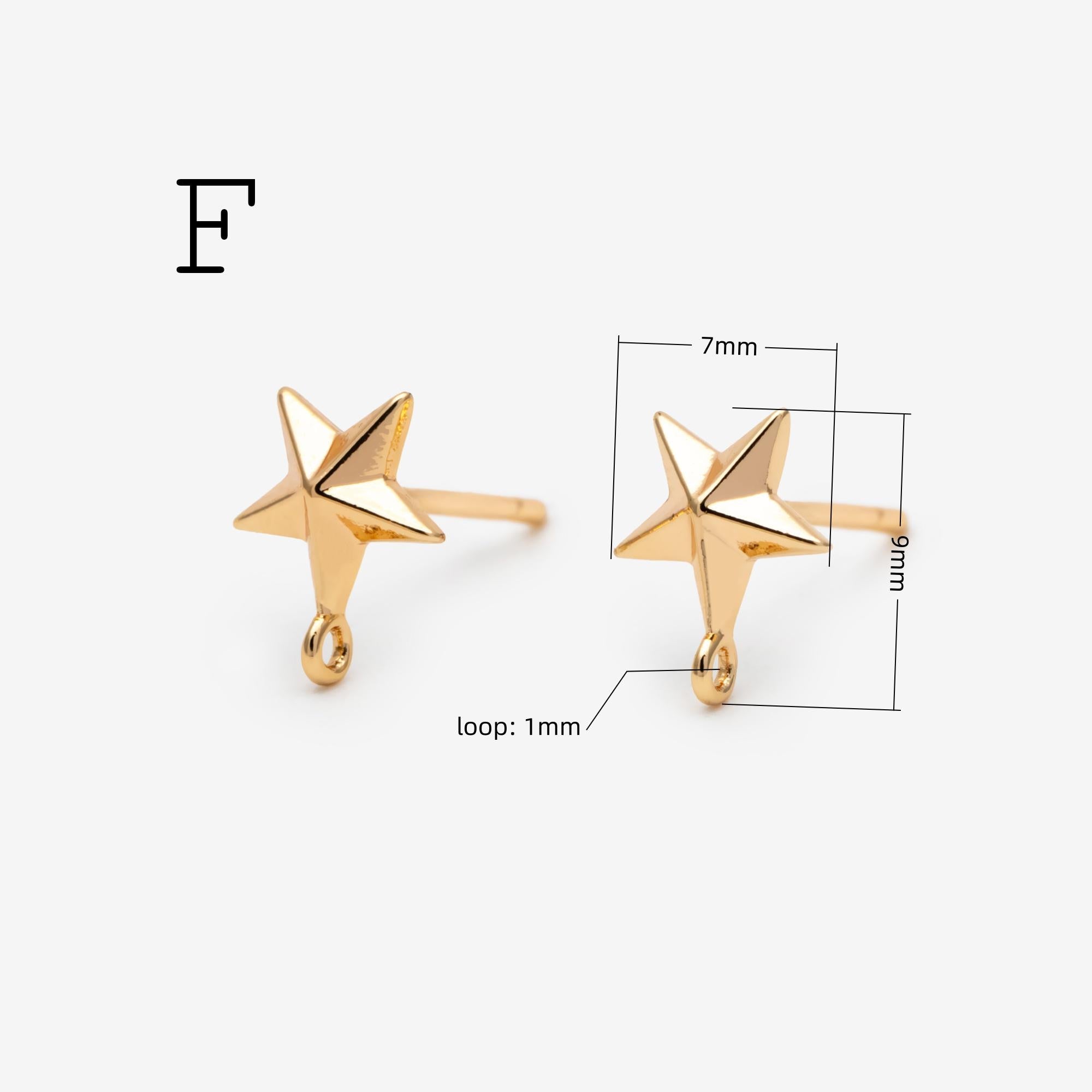 4pcs Moon and Star Earring, Gold Plated Brass Stud Earrings (#GB-311)