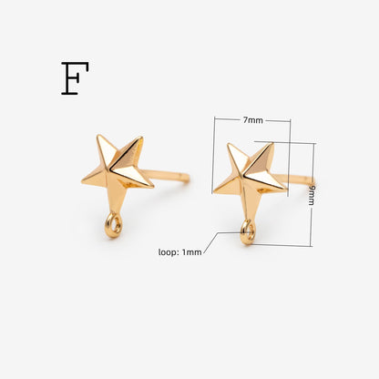 4pcs Moon and Star Earring, Gold Plated Brass Stud Earrings (#GB-311)