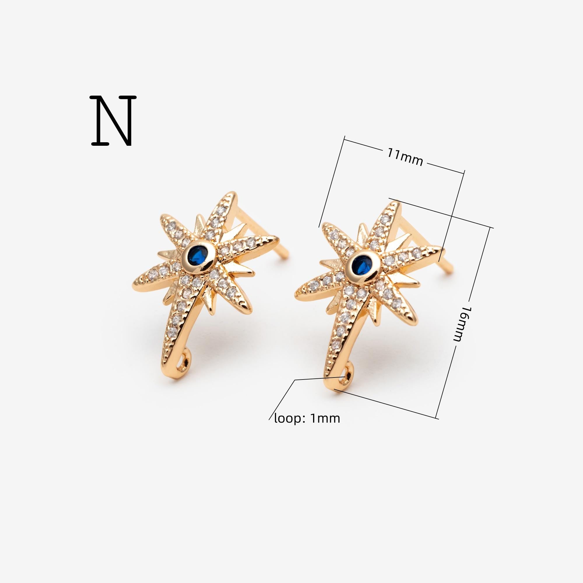 4pcs Moon and Star Earring, Gold Plated Brass Stud Earrings (#GB-311)
