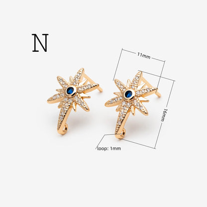 4pcs Moon and Star Earring, Gold Plated Brass Stud Earrings (#GB-311)