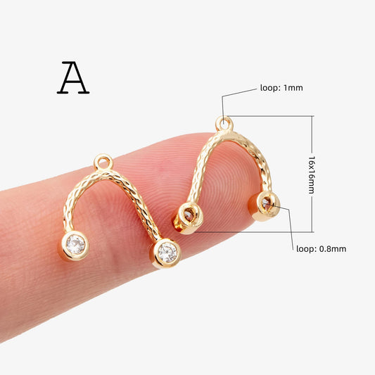 4pcs CZ Pave Gold melting Charm Connectors, 18K Gold plated Brass, Geometric Pendants (GB-913)