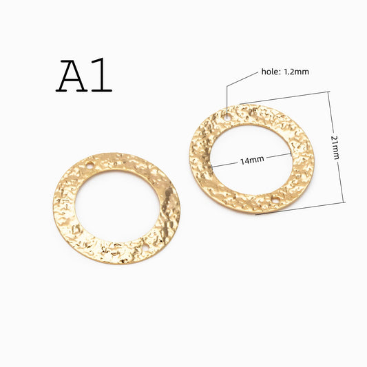 10pcs Gold/ Silver Tone Hammered Charm Connectors, Gold/ Rhodium plated Brass, Rustic Geometric Pendents (GB-1422)