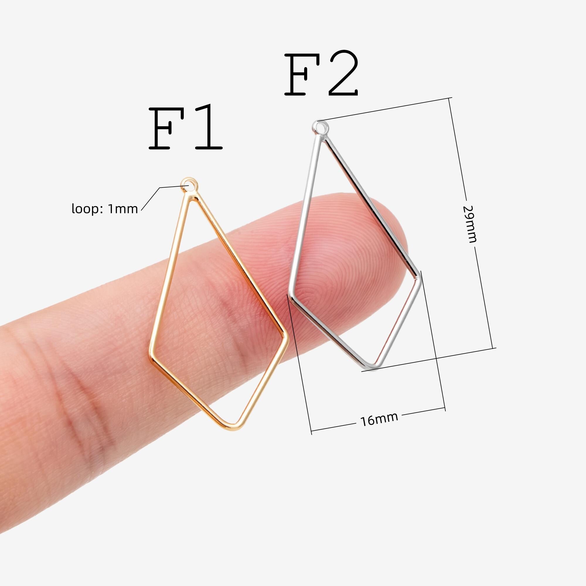 10pcs Gold/ Silver Tone Geometric Charms, 18K Gold/ Rhodium plated Brass Link Pendants, Teardrop Square Rhombus Triangle Heart (GB-368)