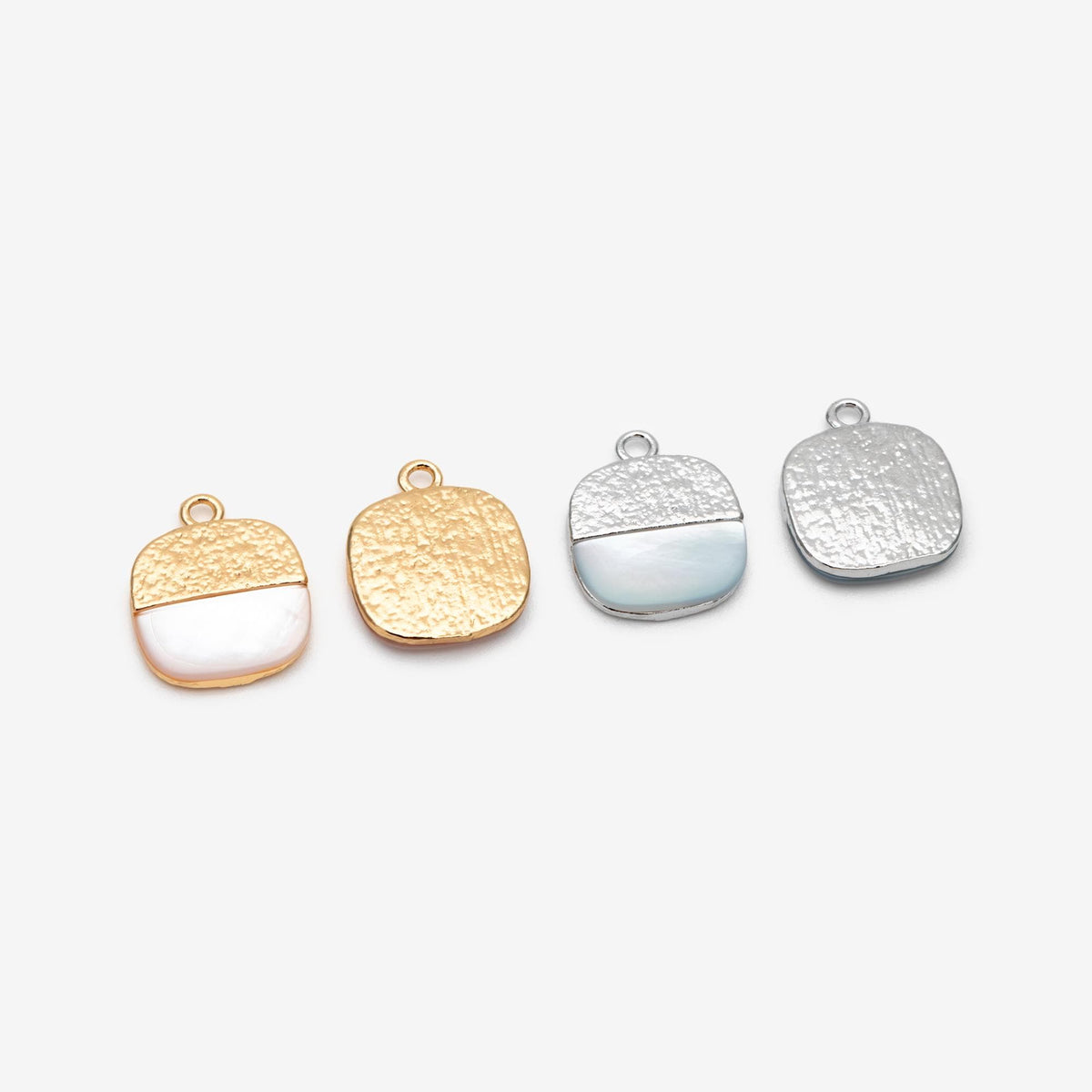4pcs Shell Pave Gold Square Charms, 18K Gold plated Brass, Disk Pendants (GB-4784)