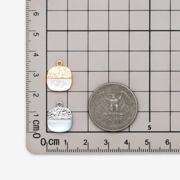 4pcs Shell Pave Gold Square Charms, 18K Gold plated Brass, Disk Pendants (GB-4784)