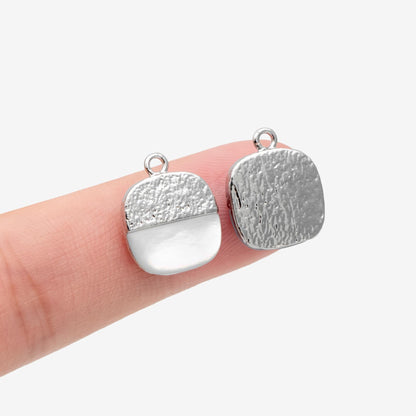 4pcs Shell Pave Gold Square Charms, 18K Gold plated Brass, Disk Pendants (GB-4784)