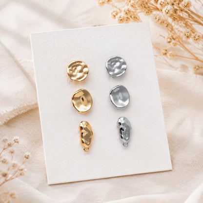 10pcs Gold/ Silver waved Round Disc textured Ear Posts 12x10mm, 18K Gold/ Rhodium plated Brass, Geometric Stud Earring Components (GB-1161)