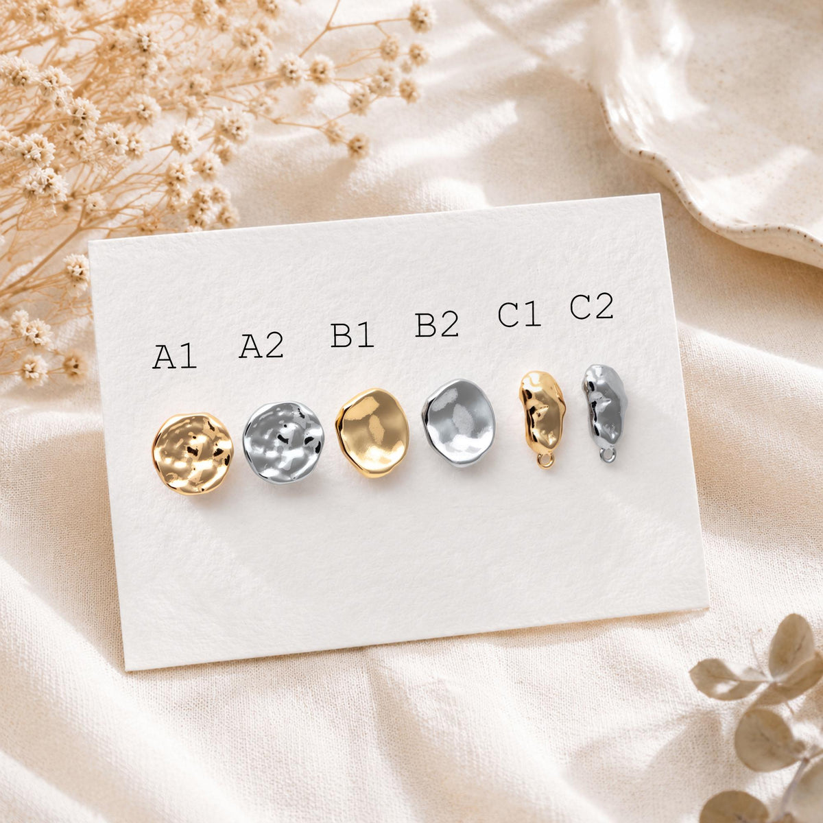 10pcs Gold/ Silver waved Round Disc textured Ear Posts 12x10mm, 18K Gold/ Rhodium plated Brass, Geometric Stud Earring Components (GB-1161)