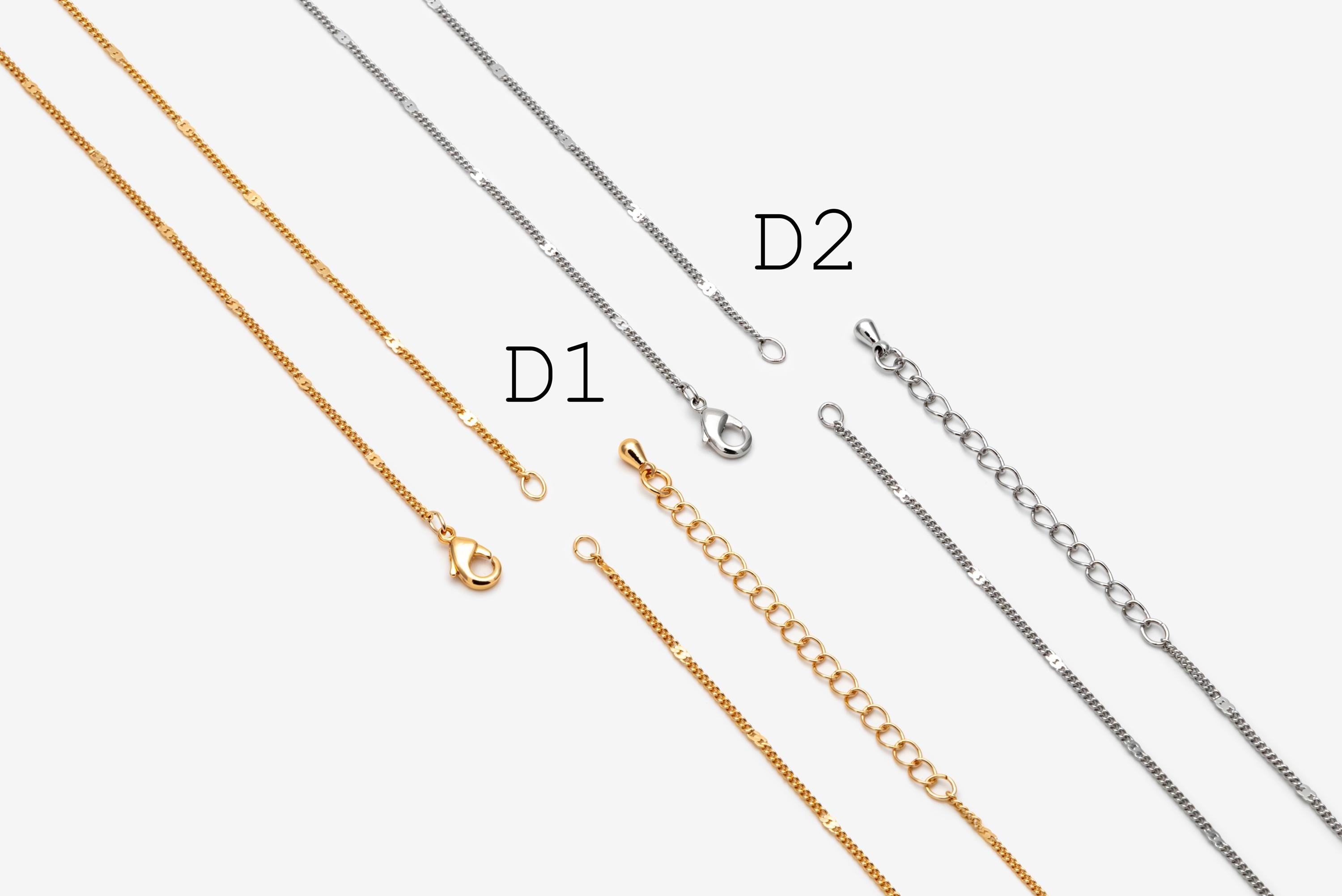 Half Finished Necklace, Gold/ Silver Unfinished Chain for Double Loop Pendants, 16-18 Inch Adjustable (#LK-630)