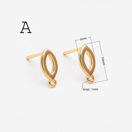 10pcs Rectangle Ear Posts with Loop, 18K Gold Plated Brass Stud Earrings Findings, Geometric Earring Components (GB-2018)