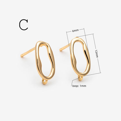 10pcs Rectangle Ear Posts with Loop, 18K Gold Plated Brass Stud Earrings Findings, Geometric Earring Components (GB-2018)