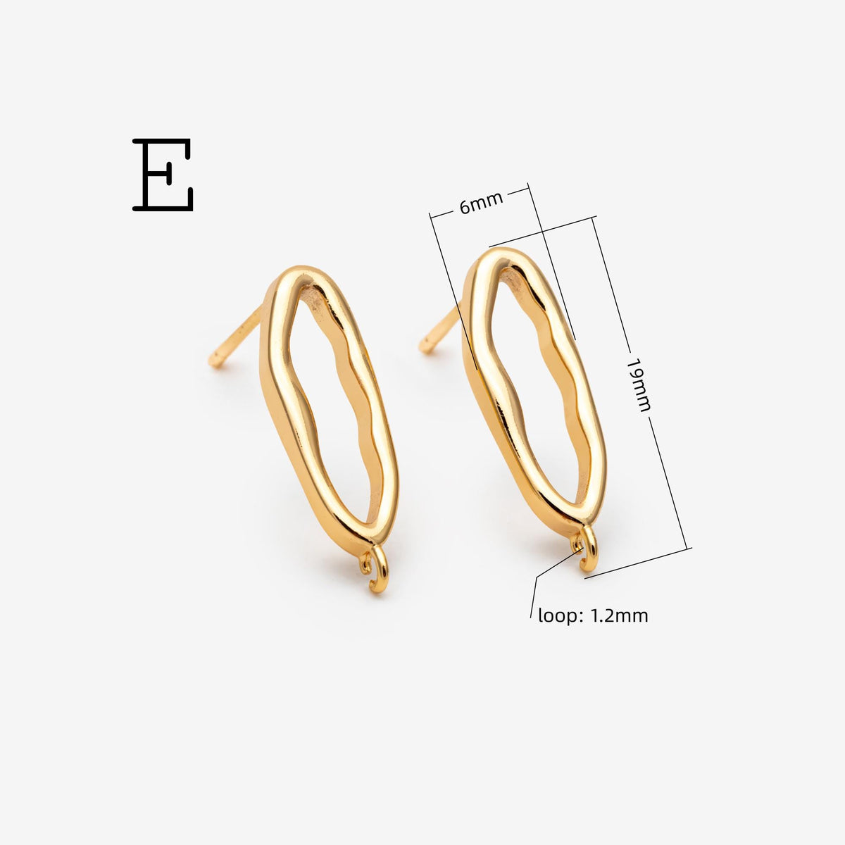 10pcs Rectangle Ear Posts with Loop, 18K Gold Plated Brass Stud Earrings Findings, Geometric Earring Components (GB-2018)