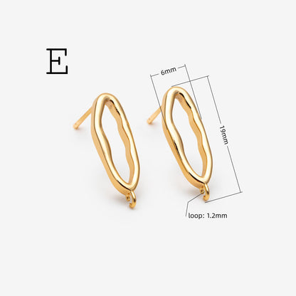 10pcs Rectangle Ear Posts with Loop, 18K Gold Plated Brass Stud Earrings Findings, Geometric Earring Components (GB-2018)