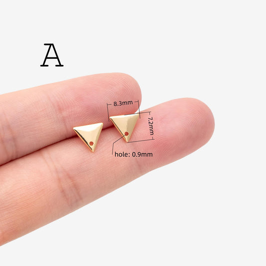 10pcs Gold Ear Posts with Loops, 18K Gold Plated Brass, Square Triangle Rhombus Round, Geometric Stud Earring Components (GB-494)